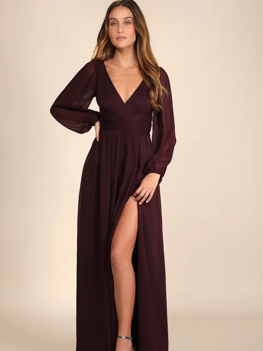Lulus Enchant My Love Dark Purple Long Sleeve Maxi Dress XL.